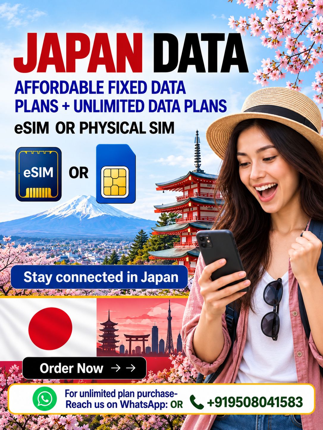 Japan Data eSIM & Physical SIM for Travelers Japan data eSIM and physical SIM cards with affordable fixed and unlimited data plans for travelers