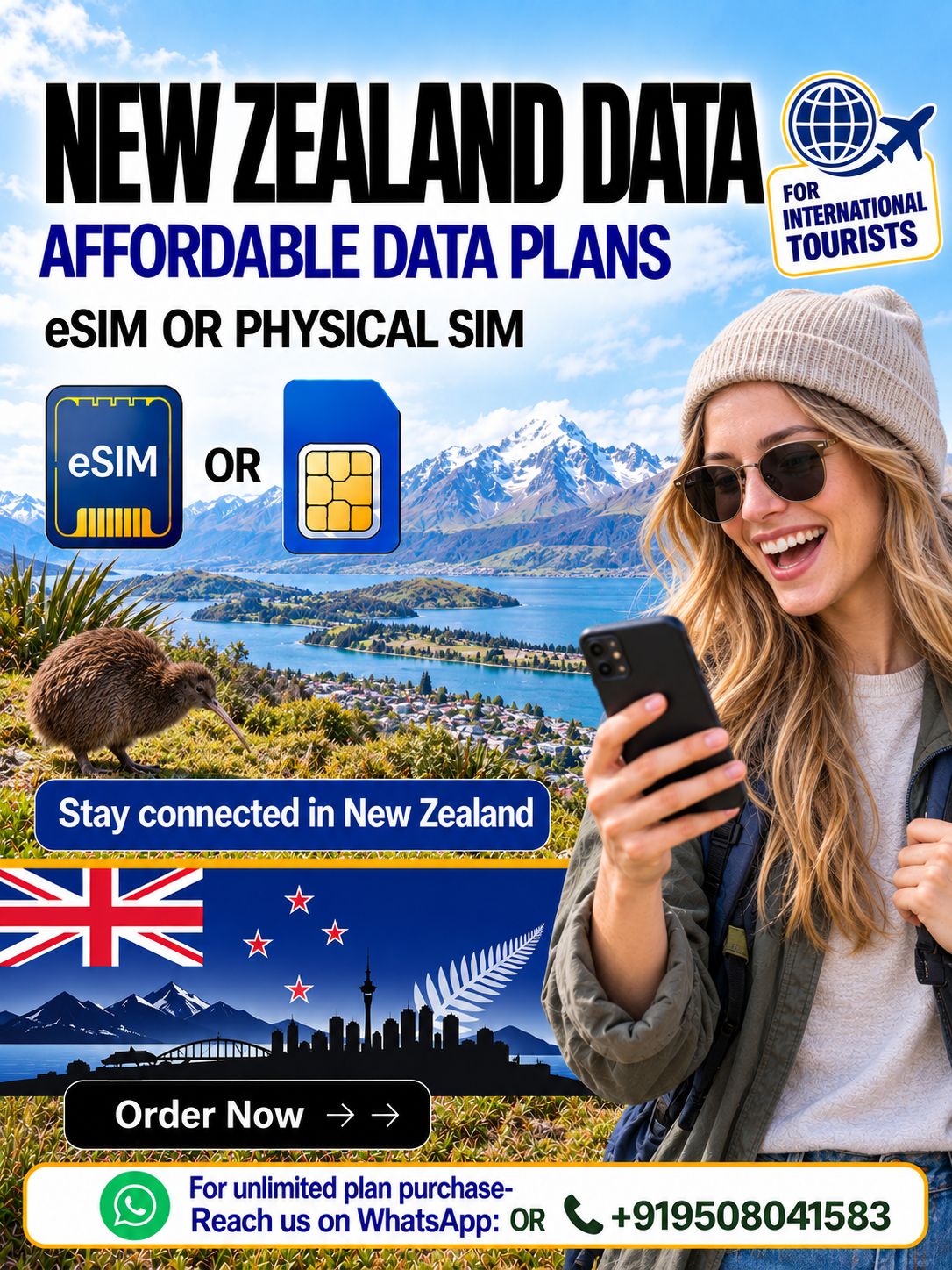 New Zealand Data eSIM & Physical SIM for International Tourists New Zealand data eSIM and physical SIM cards for international tourists traveling in New Zealand