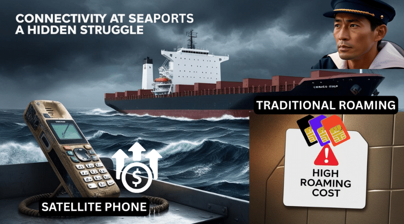 Seafarer looking thoughtful, concerned about connectivity issues faced at sea and at ports