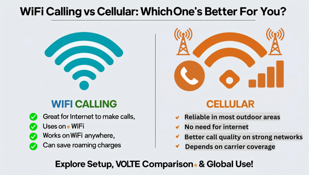 Split image comparing WiFi Calling features on one side and Cellular features on the other.