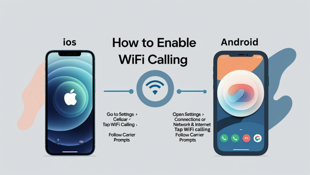 Step-by-step guide showing how to enable WiFi Calling on iOS and Android smartphones.