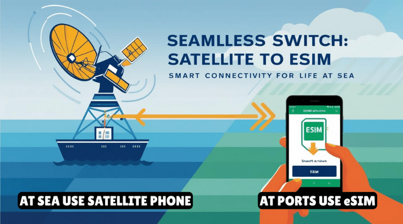 Smartphone screen showing options for satellite internet and international eSIM data.