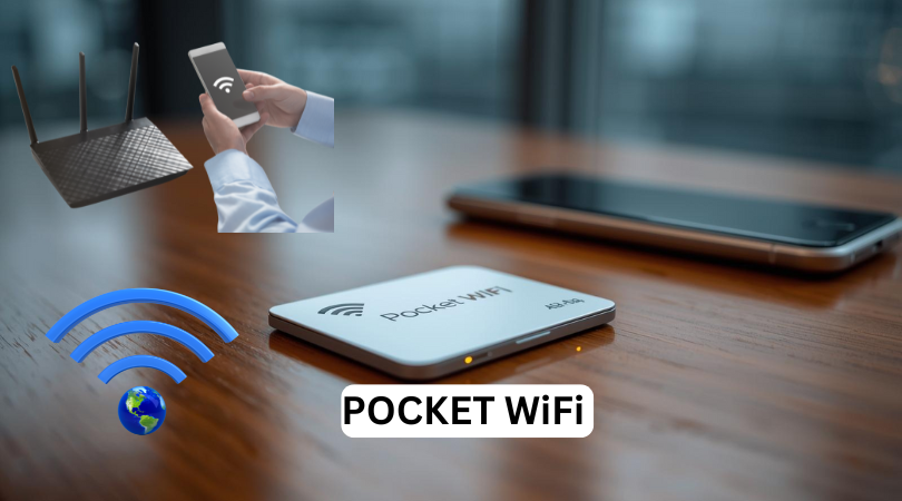 Close-up of a portable Pocket WiFi device for tourists providing internet access in Japan.