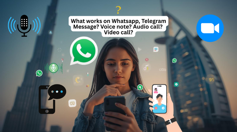 Woman thinking while checking her smartphone for WhatsApp, Telegram, and OTT app usage in Dubai.