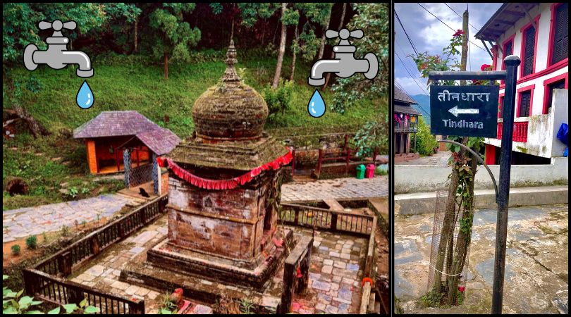 Tindhara in Bandipur, Nepal, features six intricately carved water taps with statues, serving as a historic water source for the town.