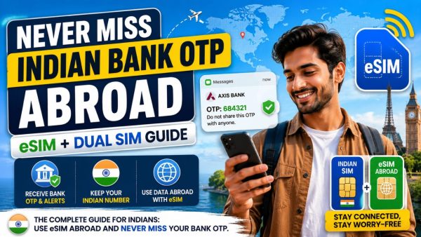 Blog thumbnail — how to use eSIM abroad without missing Indian bank OTP or UPI alert