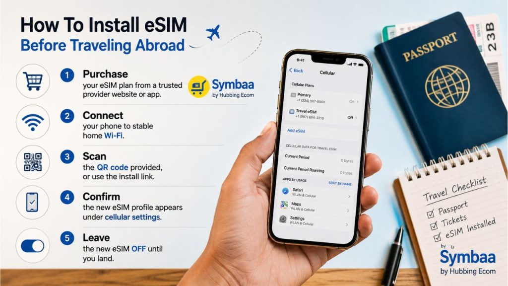 Hubbing Ecom Pvt Ltd | Should I Install My eSIM Before Travel or After Landing? The Complete Answer