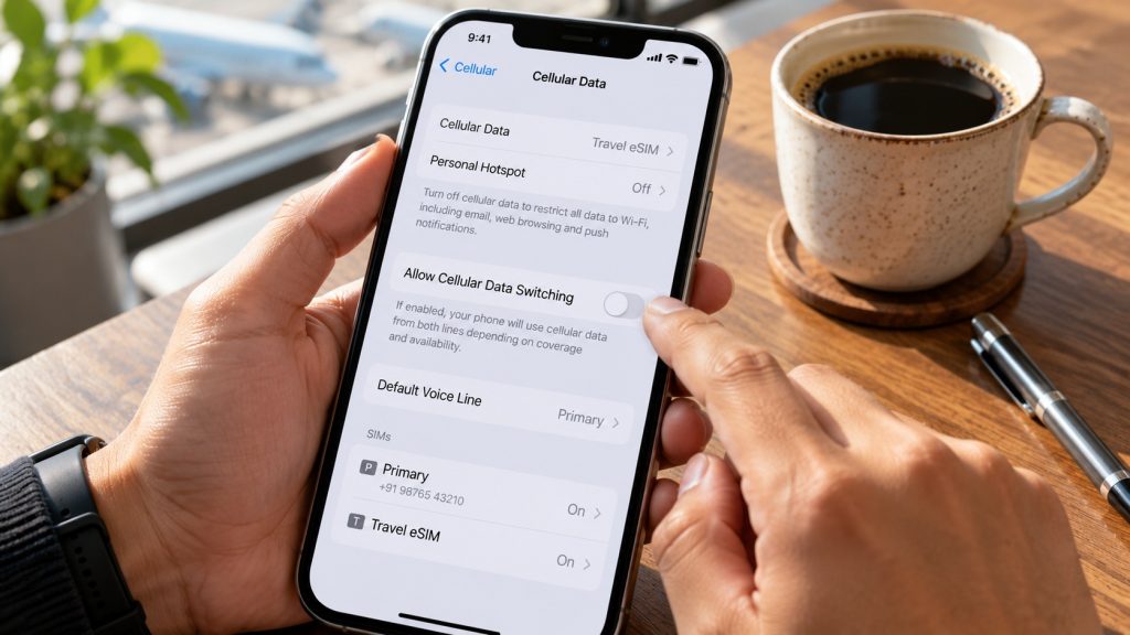 Hubbing Ecom Pvt Ltd | Symbaa  – Global eSIM & Travel SIM | How to Turn Off 'Allow Mobile Data Switching' to Stop Surprise Carrier Roaming Bills